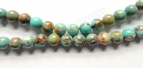 Natural Light Chinese Turquoise w/ Brown  -  Smooth Round  15.5"