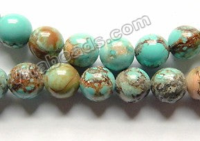 Natural Light Chinese Turquoise w/ Brown  -  Smooth Round  15.5"