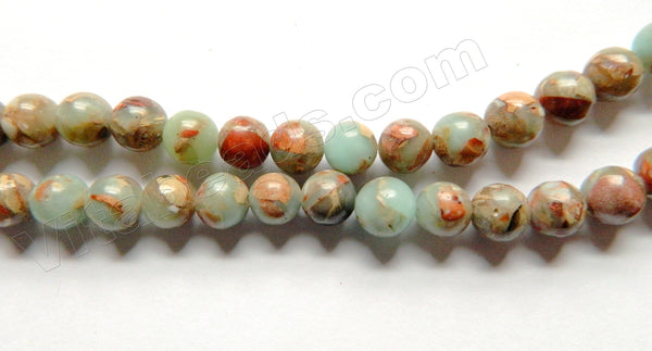 Dark Blue Brown Cyan Impression Jasper  -  Smooth Round Beads 15"