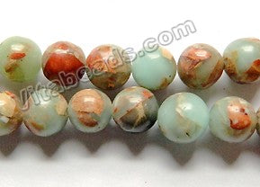 Dark Blue Brown Cyan Impression Jasper  -  Smooth Round Beads 15"