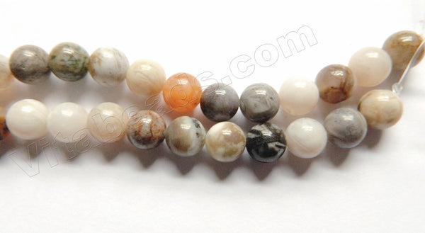 Natural Bamboo Leaf Jasper  -  Smooth Round Beads  15"