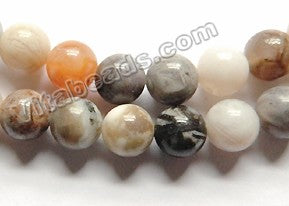 Natural Bamboo Leaf Jasper  -  Smooth Round Beads  15"