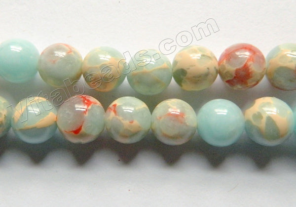 Light Blue Cyan Goldfish Impression Jasper  -  Smooth Round Beads 15"