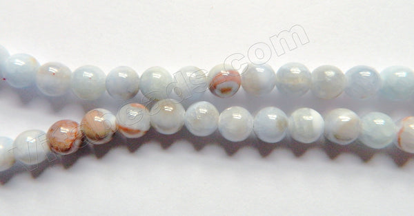 Light Sky Blue Lace Jade w/ Brown  -  Smooth Round Beads  15"