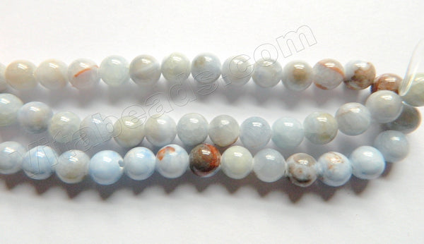 Light Sky Blue Lace Jade w/ Brown  -  Smooth Round Beads  15"