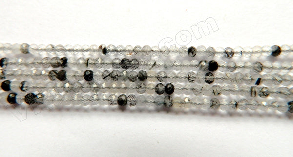 Natural Black Rutilated Quartz A  -  Small Faceted Rondel 15.5"