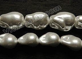 Cream White South Shell Pearl  -  Free Form Drilled Through Baroque Nuggets  15.5"