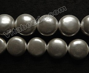 Cream White South Shell Pearl  -  Puff Coin Beads  15.5"