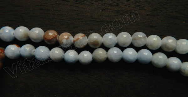 Light Sky Blue Lace Jade w/ Brown  -  Smooth Round Beads  15"