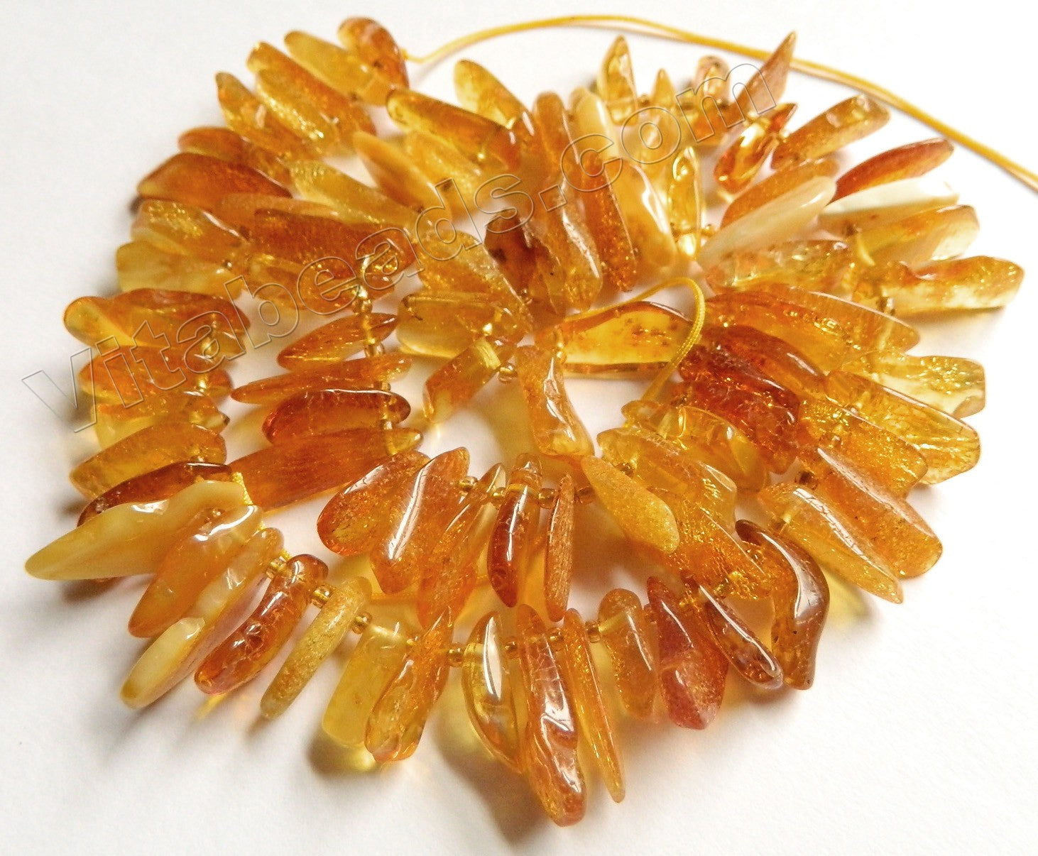 Natural Amber AAA  -  Top Drilled Long Chip Beads w/ Spacers  15"