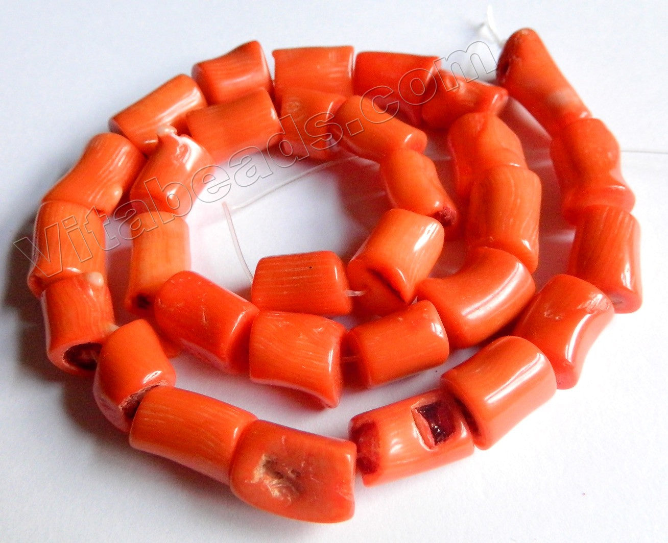 Orange Bamboo Coral A -  Free Form Drum Tube Nuggets  15"