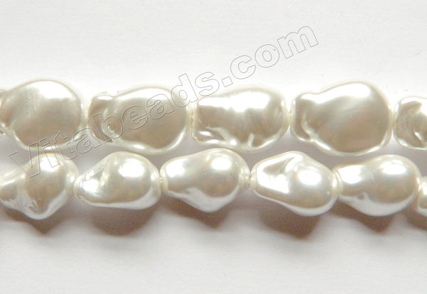 Cream White South Shell Pearl  -  Free Form Drilled Through Baroque Nuggets  15.5"