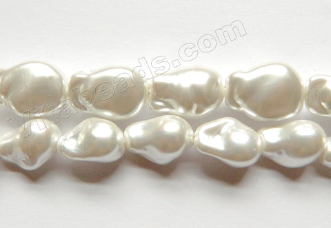 Cream White South Shell Pearl  -  Free Form Drilled Through Baroque Nuggets  15.5"