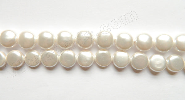 Cream White South Shell Pearl  -  Puff Coin Beads  15.5"