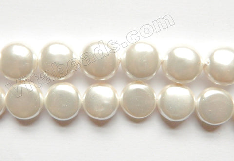 Cream White South Shell Pearl  -  Puff Coin Beads  15.5"