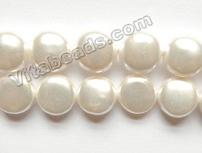 Cream White South Shell Pearl  -  Puff Coin Beads  15.5"