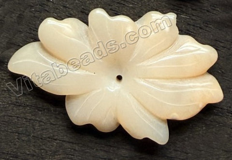 Light Yellow Peach Pink Opal  -  Carved Free Form Flower Pendant