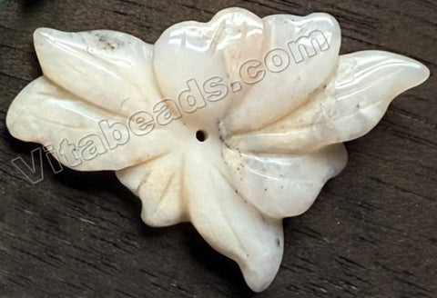 Pale Pink Opal  -  Carved Free Form Flower Pendant