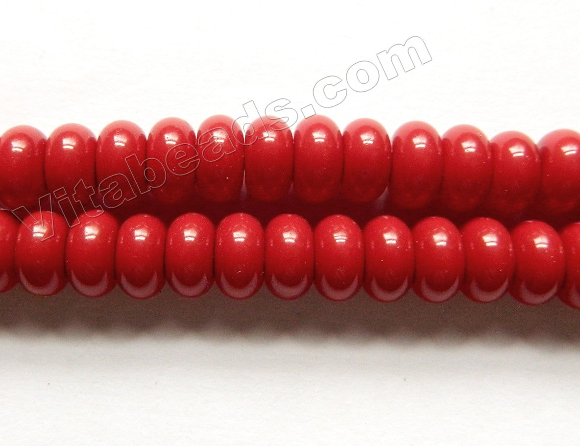 Dark Coral Red Shell Pearl  -  Smooth Rondel  15"