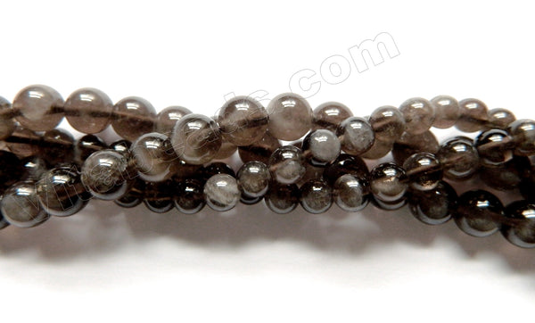 Natural Silver Grey Smoky Quartz  -  Smooth Round Beads  15"