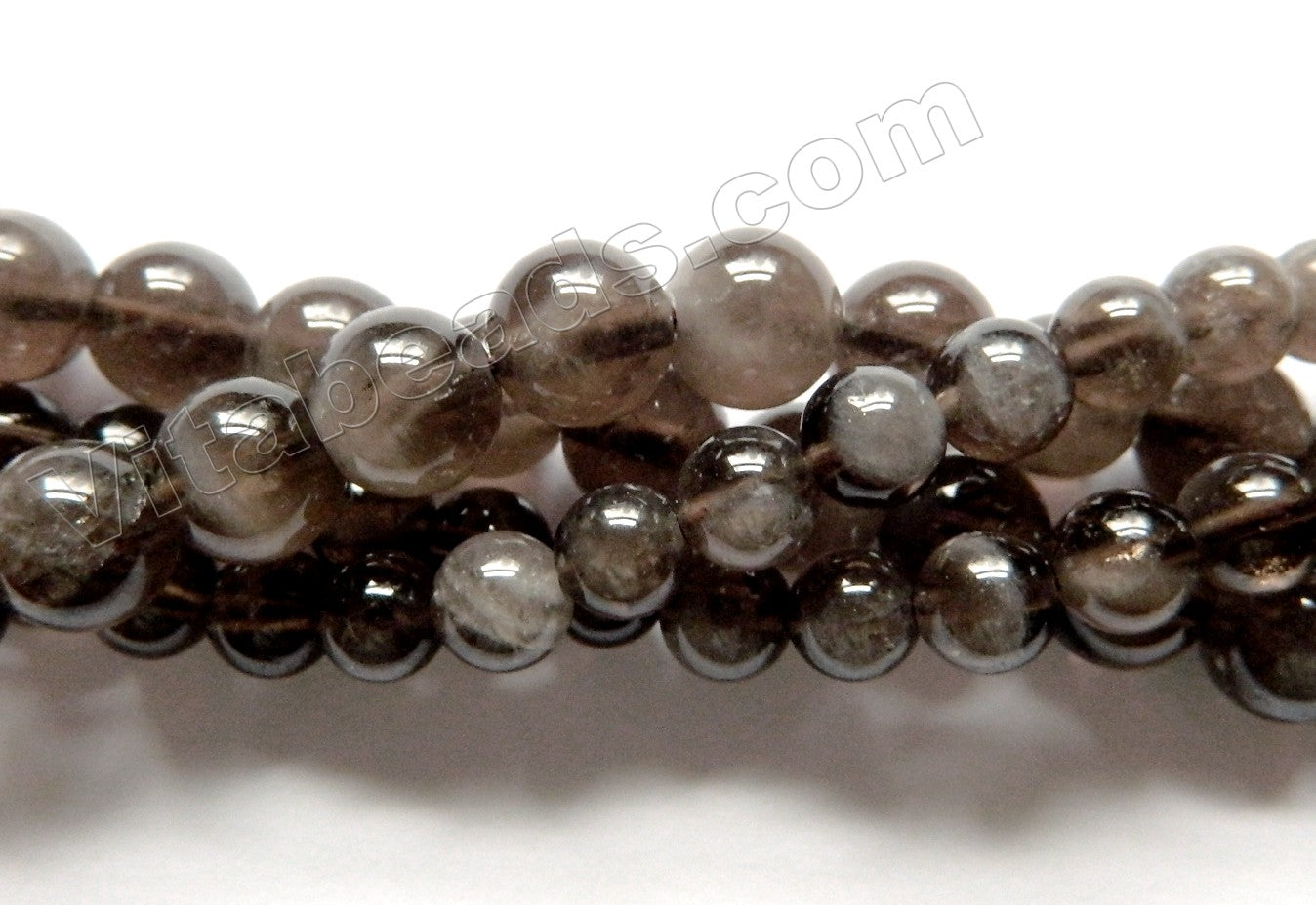 Natural Silver Grey Smoky Quartz  -  Smooth Round Beads  15"