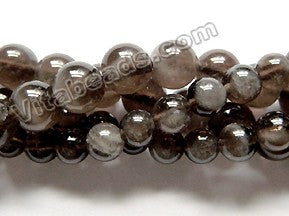 Natural Silver Grey Smoky Quartz  -  Smooth Round Beads  15"