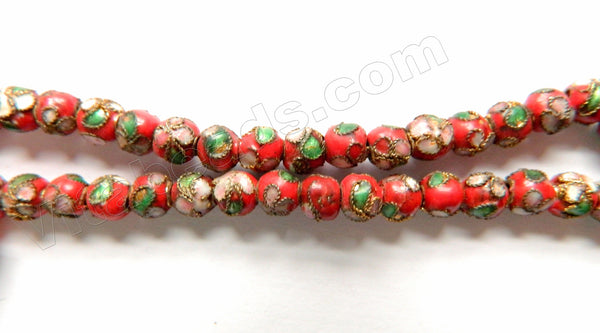 Cloisonné Round Beads  -  Red