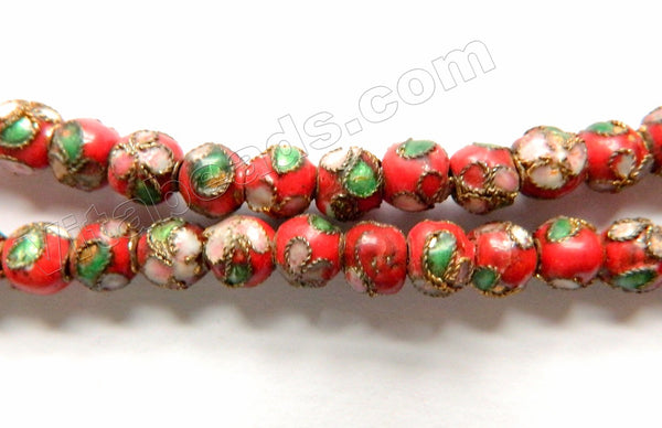 Cloisonné Round Beads  -  Red
