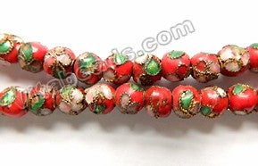 Cloisonné Round Beads  -  Red