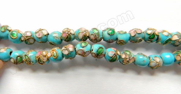 Cloisonné Round Beads 7"   Color:  Aqua Blue