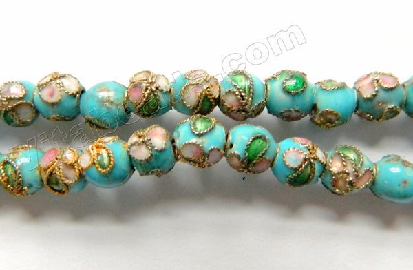 Cloisonné Round Beads 7"   Color:  Aqua Blue