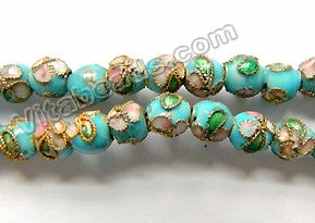 Cloisonné Round Beads 7"   Color:  Aqua Blue