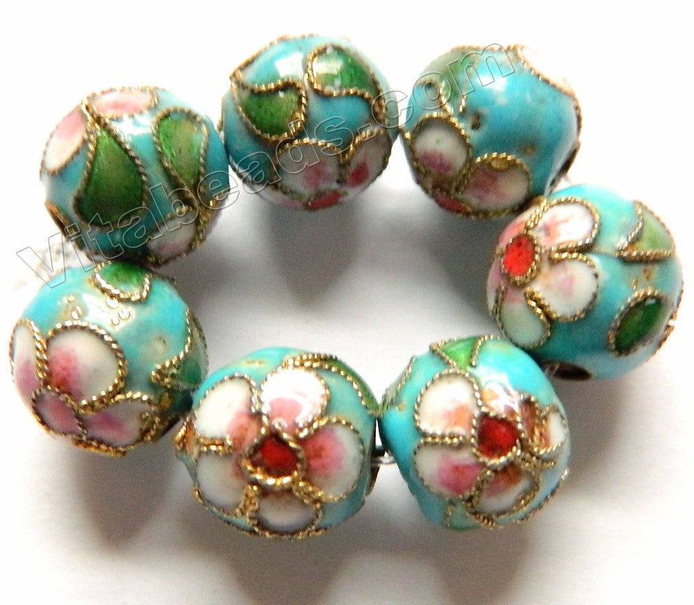 Cloisonné Round Beads   Color:  Aqua Blue