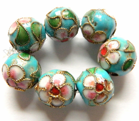 Cloisonné Round Beads   Color:  Aqua Blue