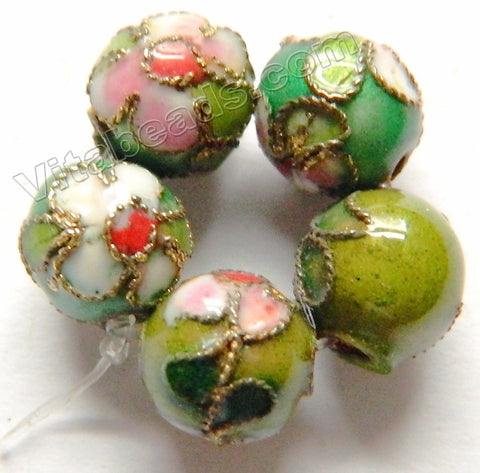 Cloisonné Round Beads   Color:  Olive Green