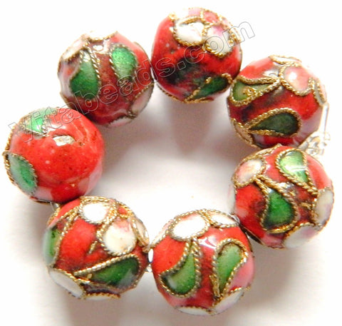 Cloisonné Round Beads   Color:  Red