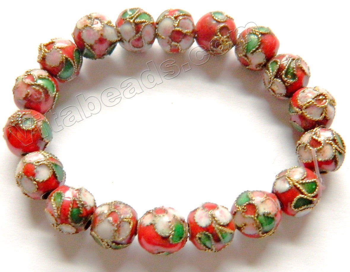 Cloisonné Round Beads Red