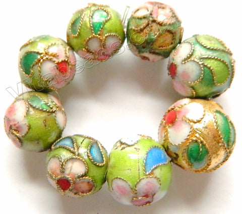 Cloisonné Round Beads   Color:  Apple Green, Gold