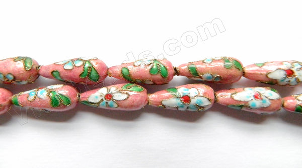 Cloisonne Beads - Rose Pink - Long Teardrop