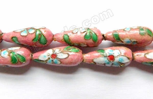 Cloisonne Beads - Rose Pink - Long Teardrop