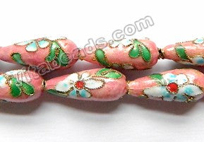 Cloisonne Beads - Rose Pink - Long Teardrop