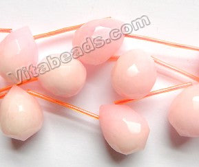 Pale Pink Peach Jade -  Faceted Teardrop 8"