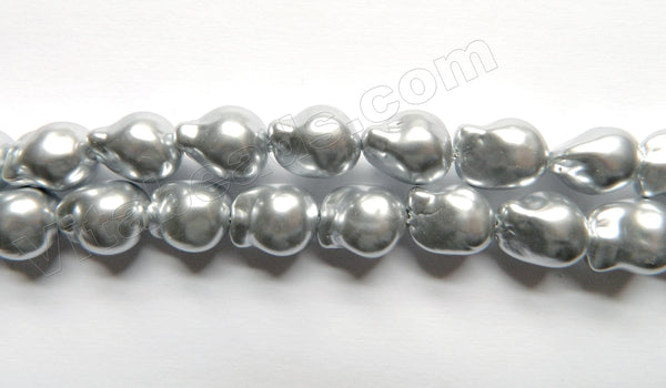 Light Grey South Shell Pearl  -  Free Form Drilled Through Baroque Nuggets  16"