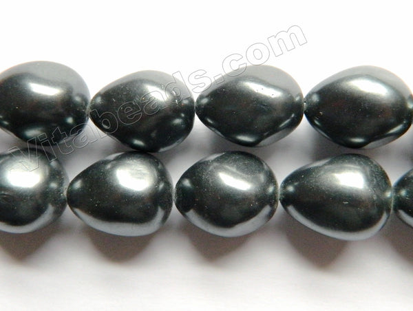 Dark Grey Black South Shell Pearl  -  Free Form Drilled Through Drop Nuggets  16"