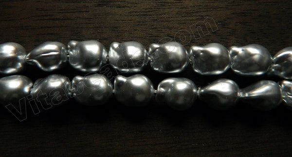 Light Grey South Shell Pearl  -  Free Form Drilled Through Baroque Nuggets  16"
