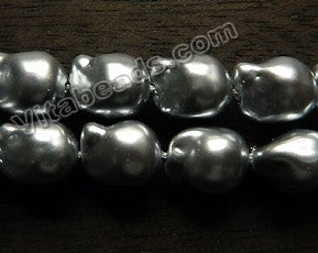 Light Grey South Shell Pearl  -  Free Form Drilled Through Baroque Nuggets  16"