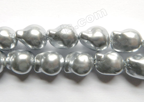 Light Grey South Shell Pearl  -  Free Form Drilled Through Baroque Nuggets  16"