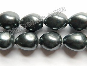 Dark Grey Black South Shell Pearl  -  Free Form Drilled Through Drop Nuggets  16"
