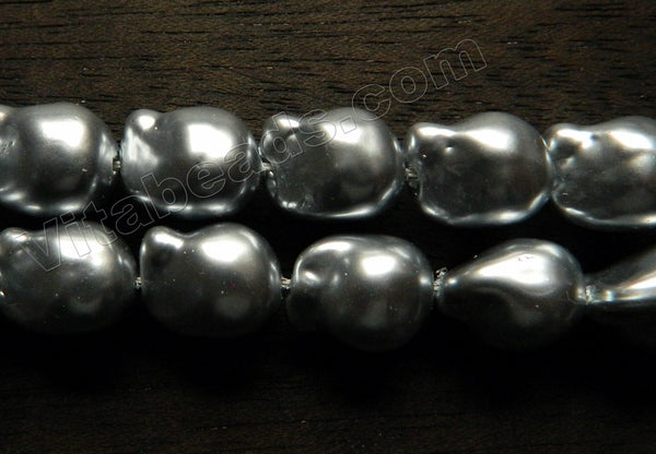 Light Grey South Shell Pearl  -  Free Form Drilled Through Baroque Nuggets  16"