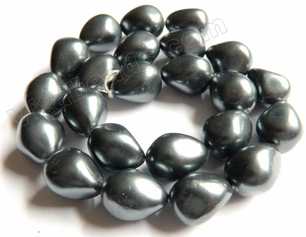 Dark Grey Black South Shell Pearl  -  Free Form Drilled Through Drop Nuggets  16"